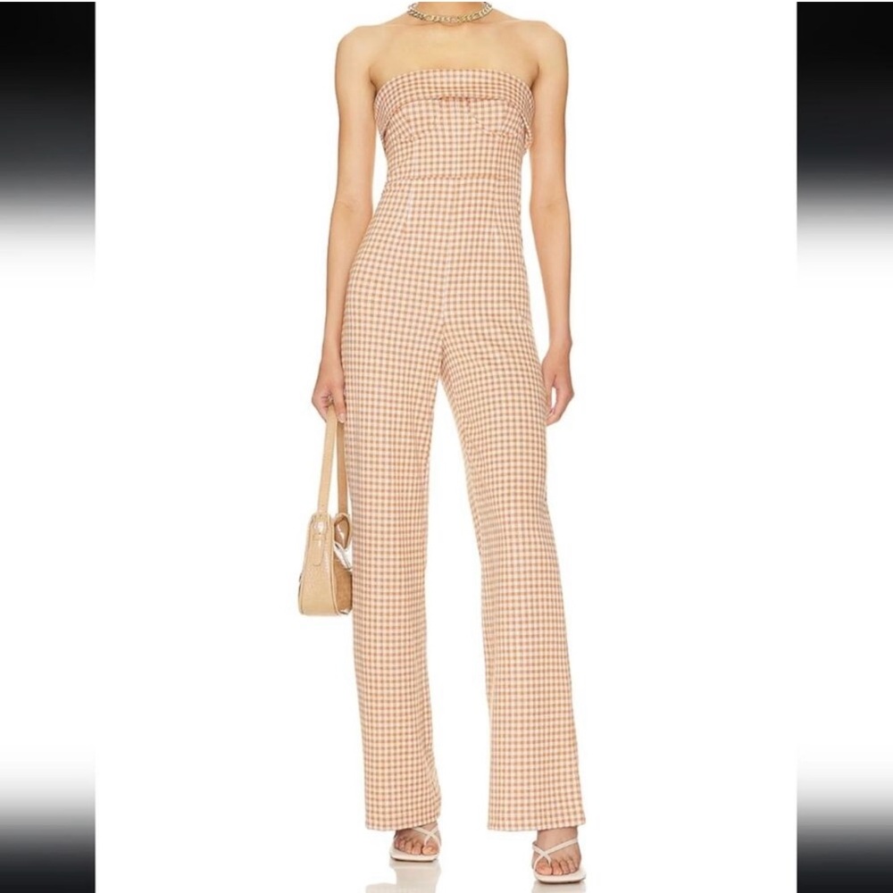 Lovers & Friends Chelsea Jumpsuit in Brown & White